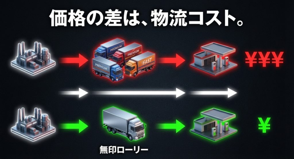 安いガソリンと高いガソリンの違いを示す画像
