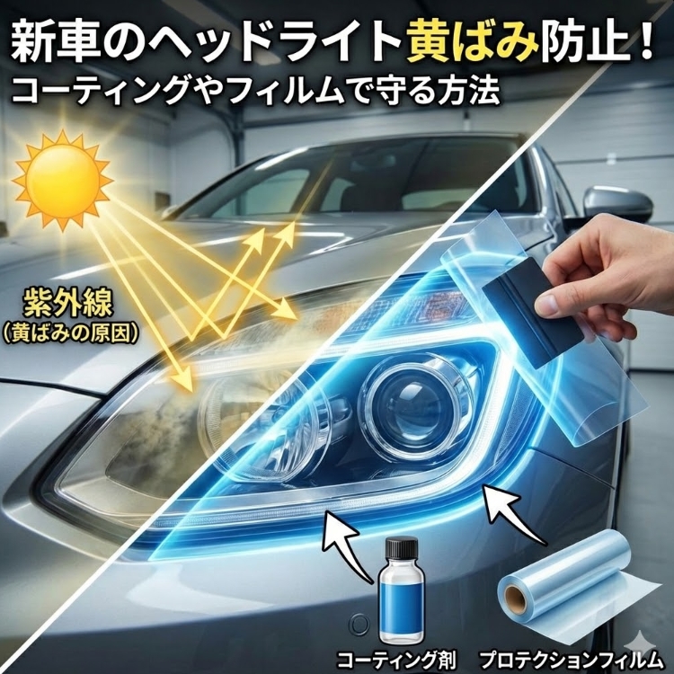 新車のヘッドライト黄ばみ防止！コーティングやフィルムで守る方法