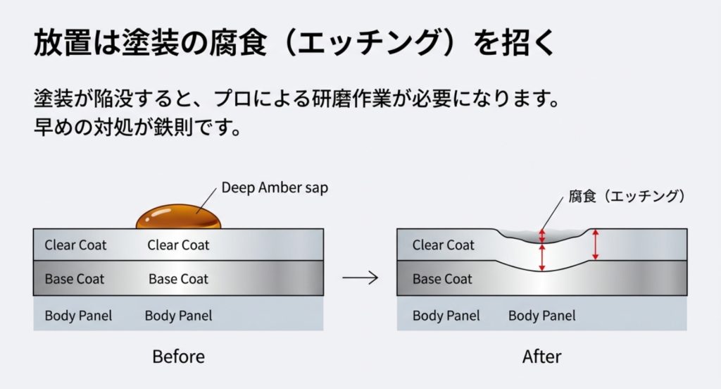 放置した樹液のシミや固着リスク